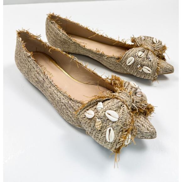 Russel & Bromley Ballet Flats Shoes Beige Woven Raffia Pointed Toe 38 US7 - Picture 9 of 10